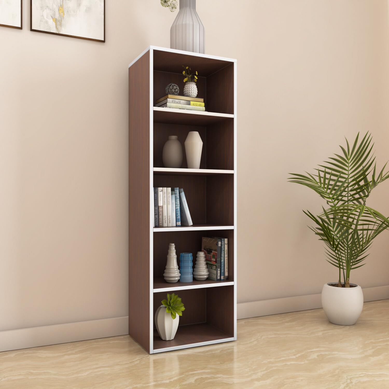 @home Nilkamal Halo 5 Tier Engineered Wood Free Standing Book Shelf Cabinet with Open Shelf | 1 Year Warranty | Legno Oak-picture-25