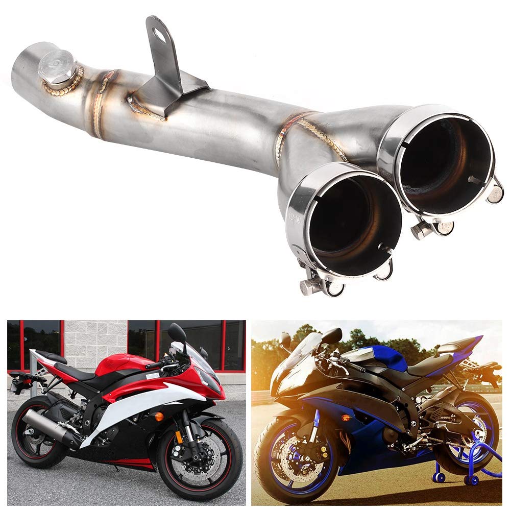 Qiilu Tubo Centrale di Scarico per Moto, catalizzatore di Scarico a Tubo Centrale Tubo di Collegamento Decat rimosso Adatto per YZF-R6 2009-2014 Adatto per catalizzatore r6