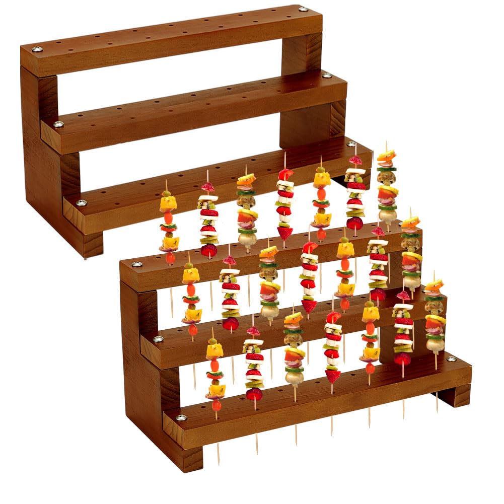 PH PandaHall Lot de 2 présentoirs en bois à 42 trous à 3 niveaux pour desserts, mariage, fête d'anniversaire, bonbons, table de dessert, Halloween, décoration d'intérieur, marron