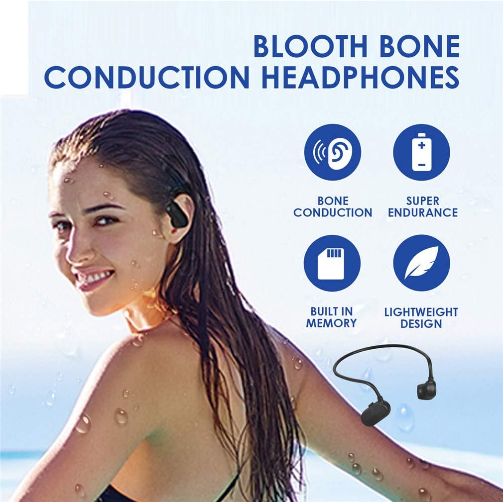 Bone Conduction Headset, Open-Ear Wireless IPX8 Waterproof Headphones Bluetooth 5.0, Sweatproof Long Standby, for Running, Sports, Fitness,White,32GB