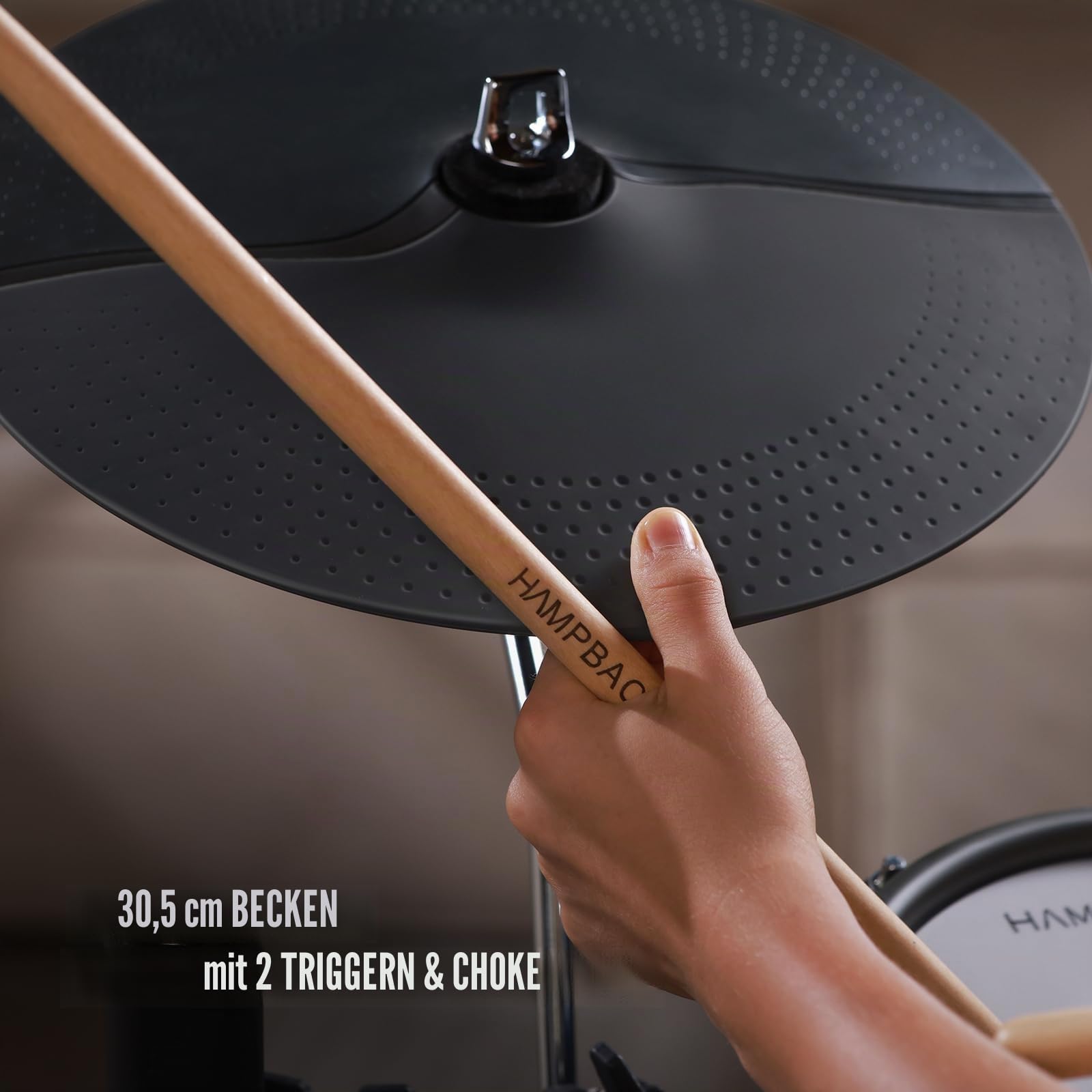HAMPBACK ACE-360 Elektrisches Schlagzeug-Set mit 4 Quite Mesh Elektronischen Pads, 5 Zoll Kickdrum 12 Kits und 68 Authentische Sounds, USB MIDI, Thron, Sticks, Kopfhörer, 2 Switch Pedale für Anfänger