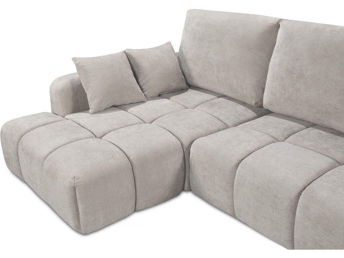 Canapé d'angle Gauche Convertible 3 Places Tissu Chenille Beige Habitat et Jardin