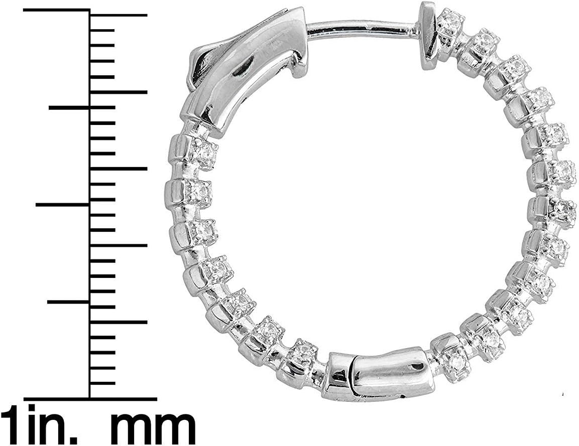 DECADENCE Sterling Silver Cubic Zirconia 30mm Pave Rippled Inside Out Hoop with Safety Lock