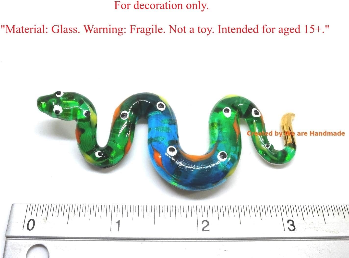 (Bundle of 2) Handmade Mini 2.5" Blown Glass Fantasy Ball Python Snake Figurine Art, Cool Stuff, Jungle Animals, Home or Garden Decor Gift Ideas (Green and Orange)
