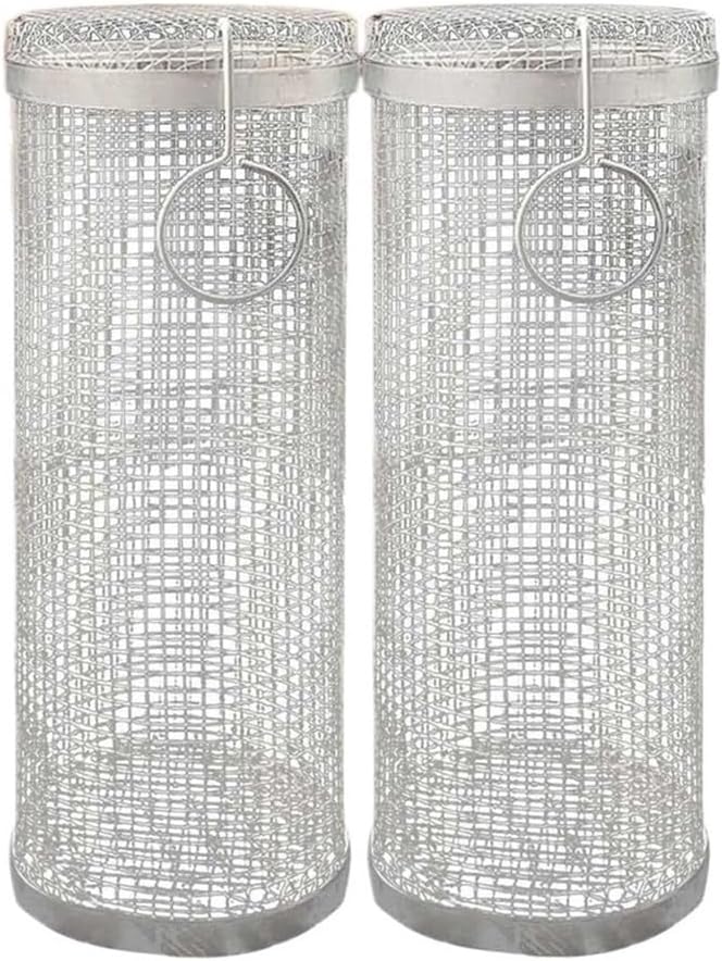 Stainless Steel Mesh Rolling Grill Basket, Cylinder BBQ Basket for Vegetables Shrimp Fish, Outdoor Grilling Accessory, Camping BBQ Tools,