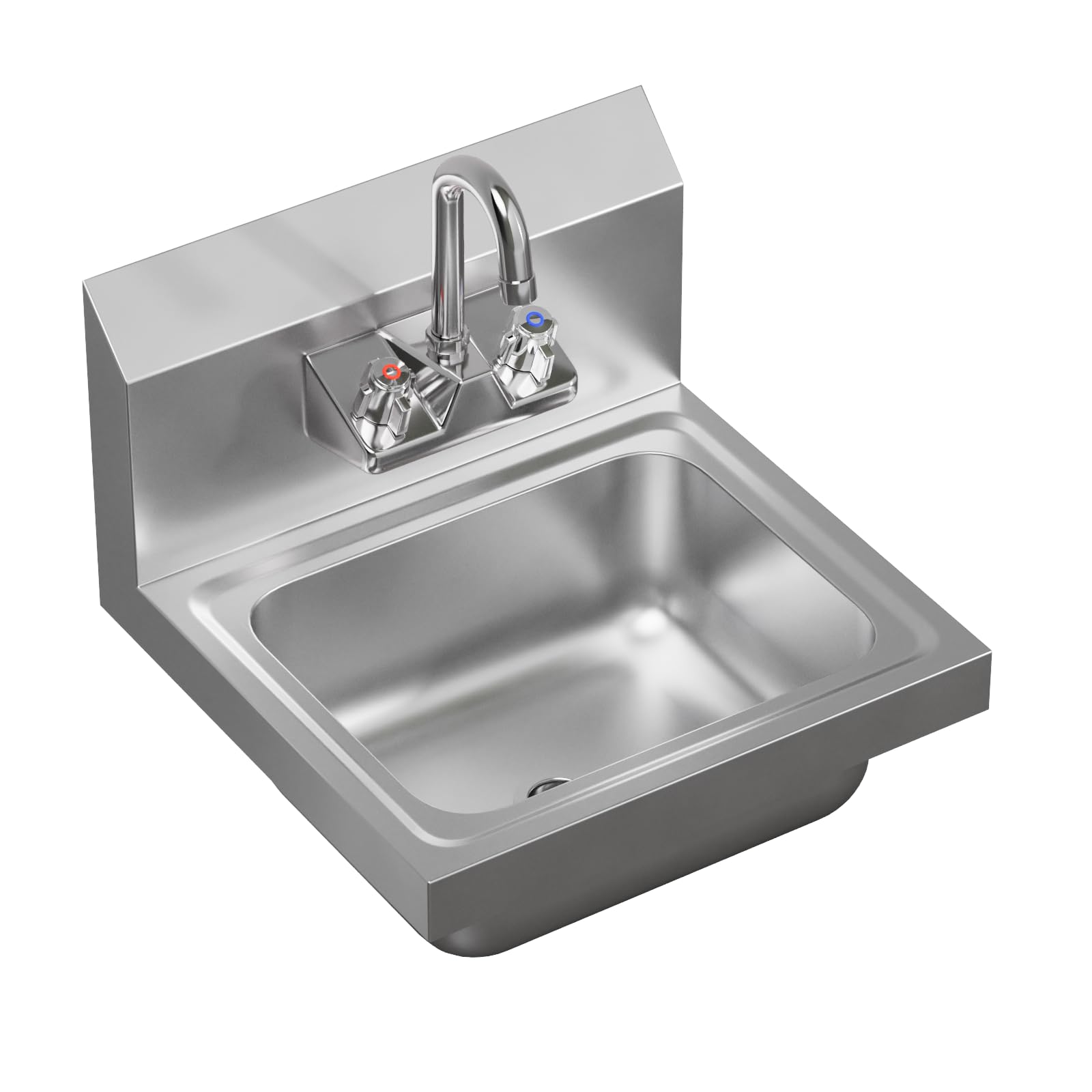 AmGood Wall Mount Hand Sink 15-3/4 in. x 15 in. | 304 Stainless Steel NSF Commercial Hand Wash Sink with Faucet Included | Bowl 12-3/4 in. x 10 in. x 5-1/2 in. Deep