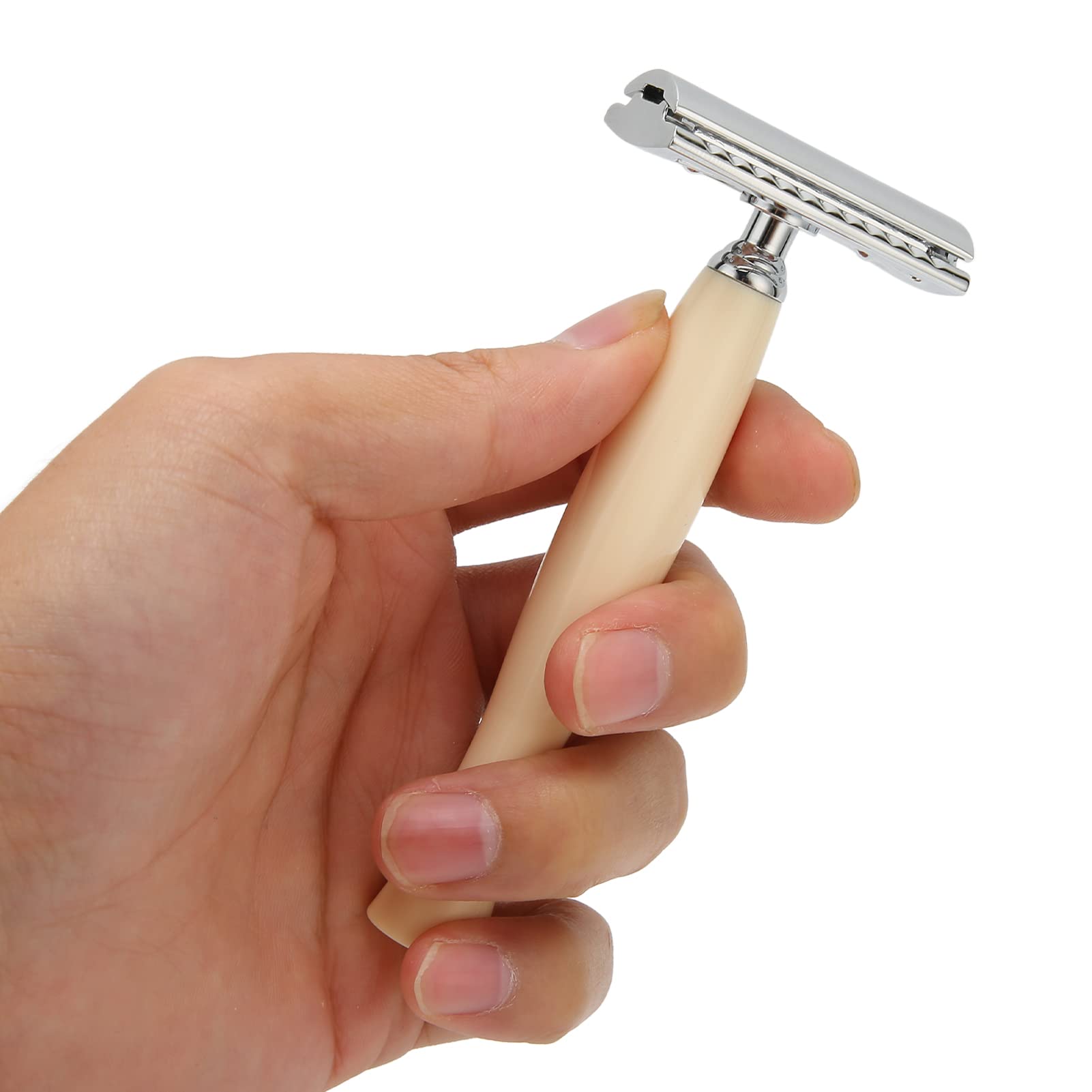 Brrnoo Maquinilla de Afeitar para Hombre, Afeitadora Manual, Doble Hoja de Afeitar de Largo con Cambio Fácil para Cara, Cabeza y Piernas (Beige)