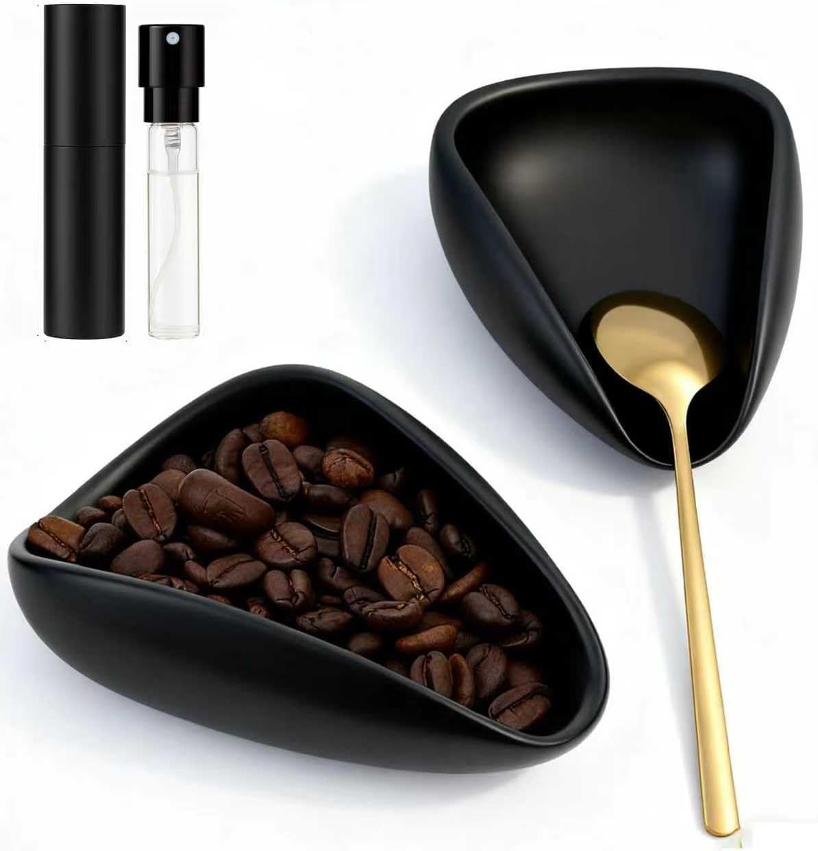 Ceramic Coffee Bean Dosing Cup + RDT Sprayer Gift Set, Spoon Rest, Mini Coffee Spoon Holder for Coffee Tea Spoons Stirrers, Coffee Station Decor, Espresso Coffee Bar Accessories & Essentials
