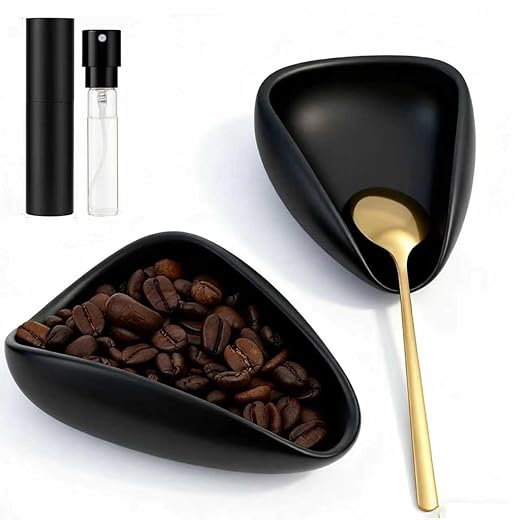 Ceramic Coffee Bean Dosing Cup + Sprayer Gift Set, Spoon Rest, Mini Coffee Spoon Holder for Tea Spoons Stirrers, Coffee Station Decor, Espresso Coffee Bar Accessories & Essentials