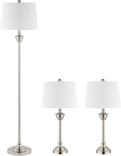 Miniatura 2 de SAFAVIEH Lighting Collection Peltier - Juego de 3 lámparas de pie y mesa contemporáneas de níquel (bombillas LED incluidas)