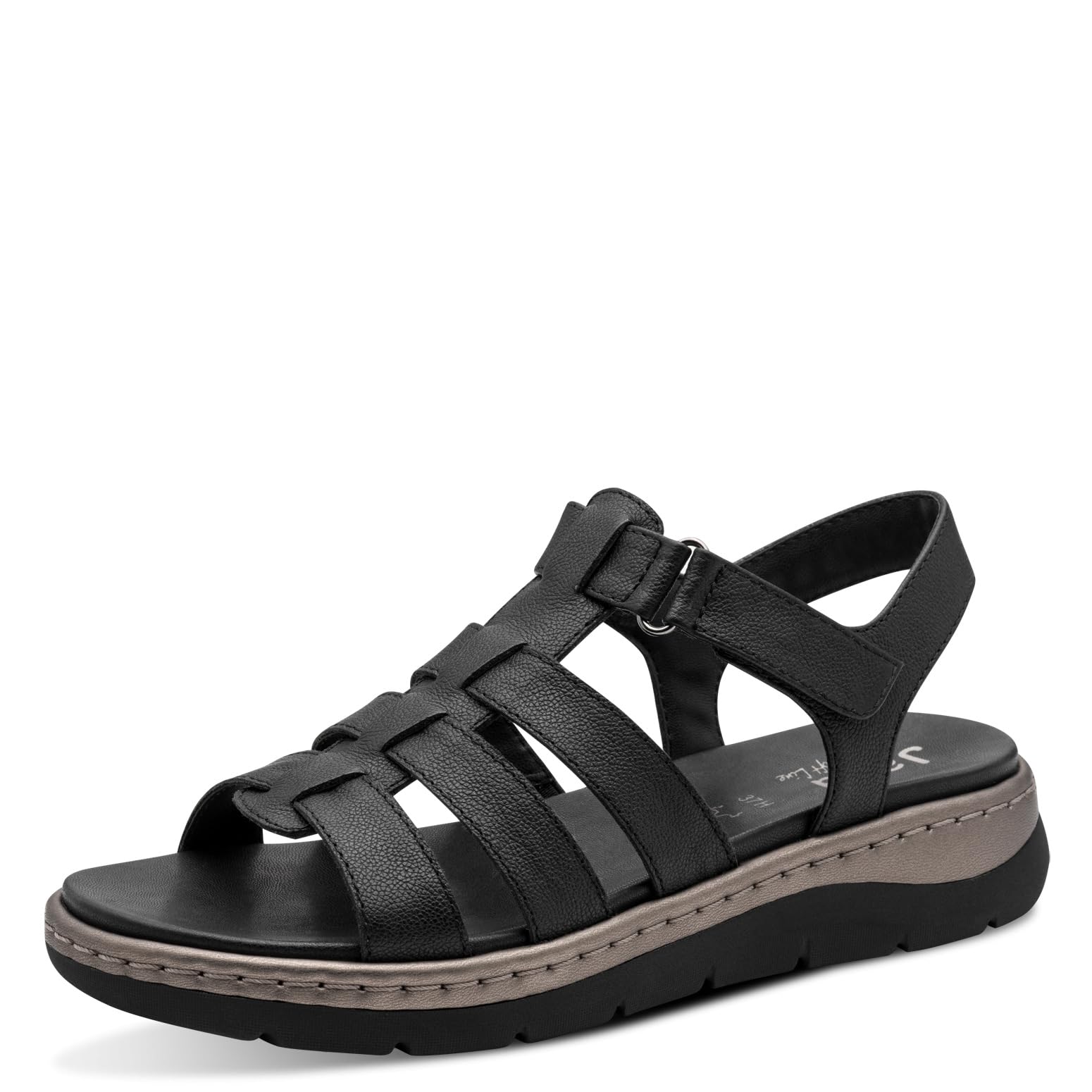 Jana Women's Softline Leather Wedge/Plat Sand 8-28710-46 Flat Sandals, Black, 40 EU