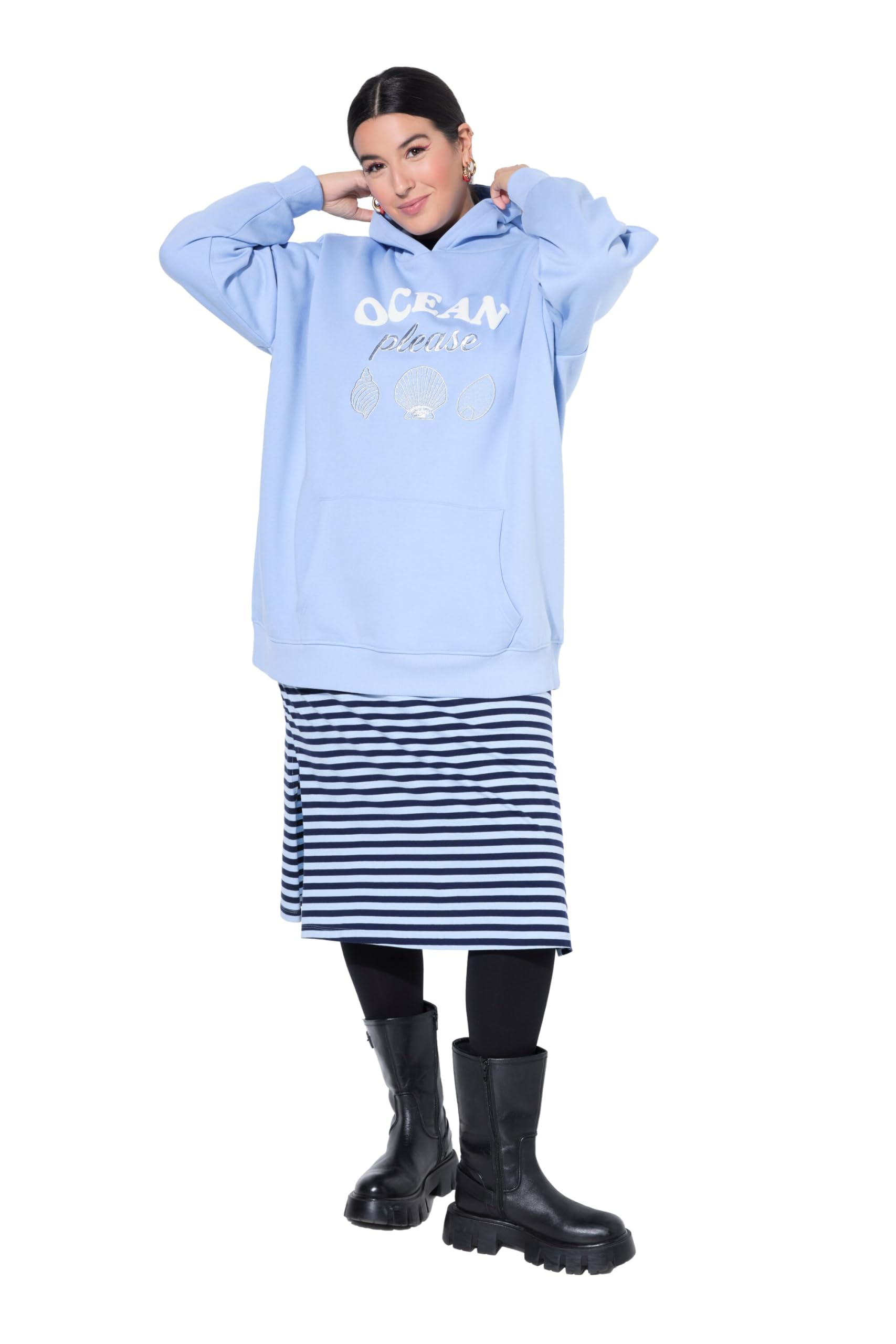 Studio Untold Damen große Größen Übergrößen Plus Size Hoodie, Oversized, Statement Print, Stick, Kapuze 848367