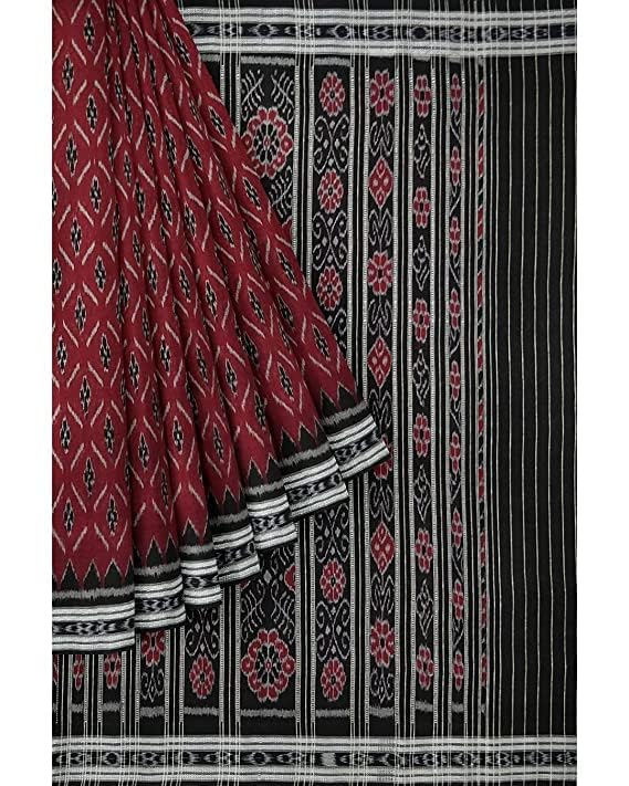 Image of Ikat Women's Cotton Saree, Handmade Pure Cotton Khandua Saree, Ikkat Orissa Traditional Handloom Saree Without Blouse