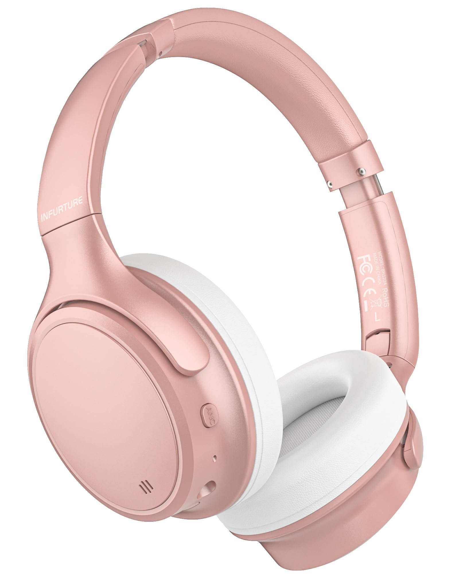 INFURTURE H1 Plus - Cuffie ibride con doppia alimentazione e cancellazione attiva del rumore, con modalità EQ, wireless, con 4 microfoni, 90 ore di autonomia, leggere, per casa, viaggi, ufficio (rosa)