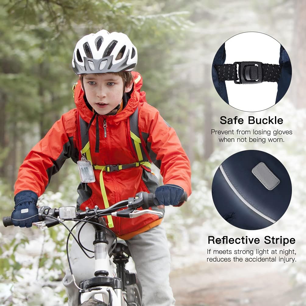 Kids Winter Gloves Snow Ski - Boys Girls Warm Waterproof Windproof Cold Weather Thermal Fleece Anti Slip Mittens with Grip for Skiing Snowboard Outdoor Sport Black Aged 6 - 12 Years : Clothing, Shoes & Jewelry