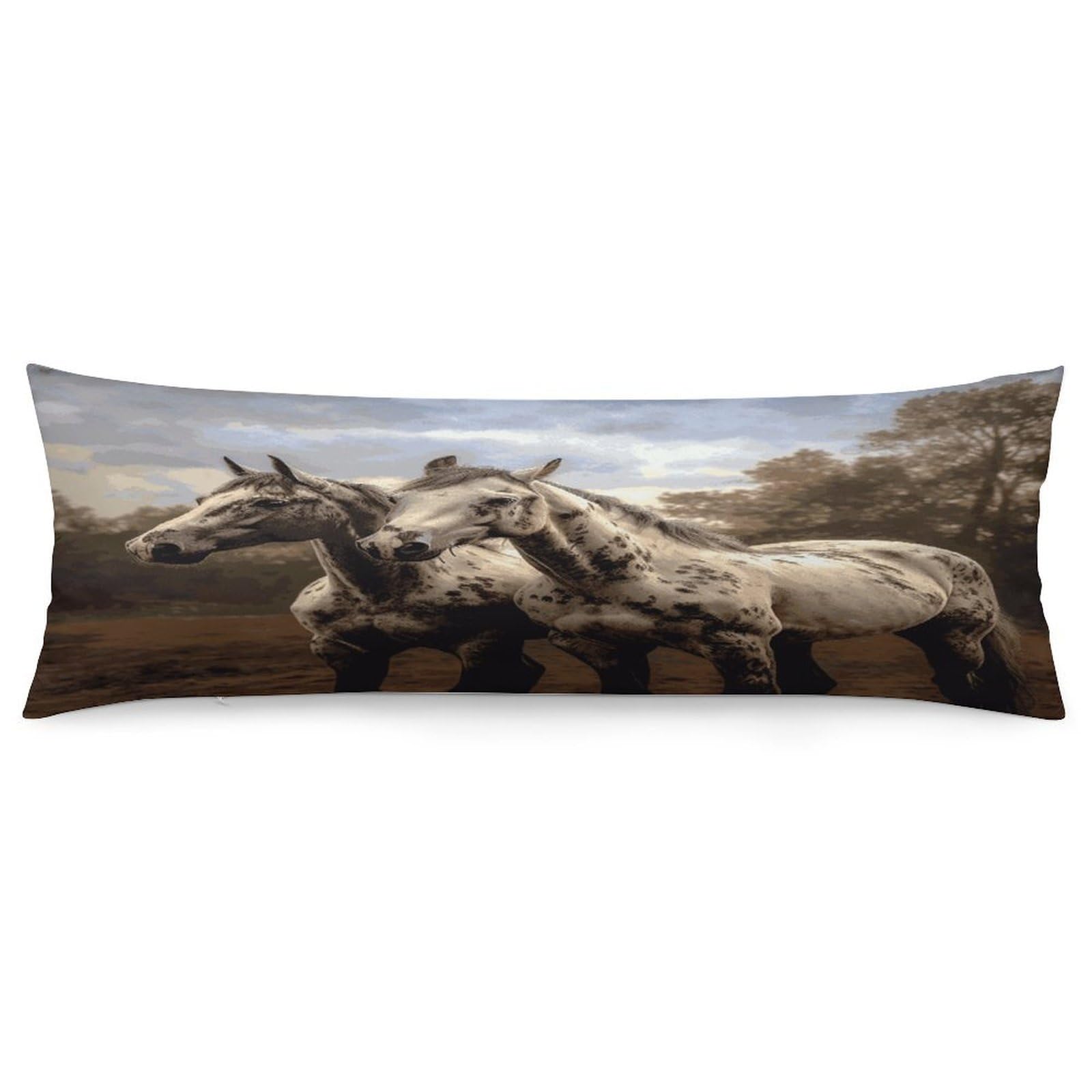 Two Horse Body Pillow Cover Soft Full Long Pillow Cover Decorative Large Pillow Case Cozy Body Pillow Pillowcase Pillow Shams for Bed Sofa Couch Room Decor 18.9 X 53 Inch