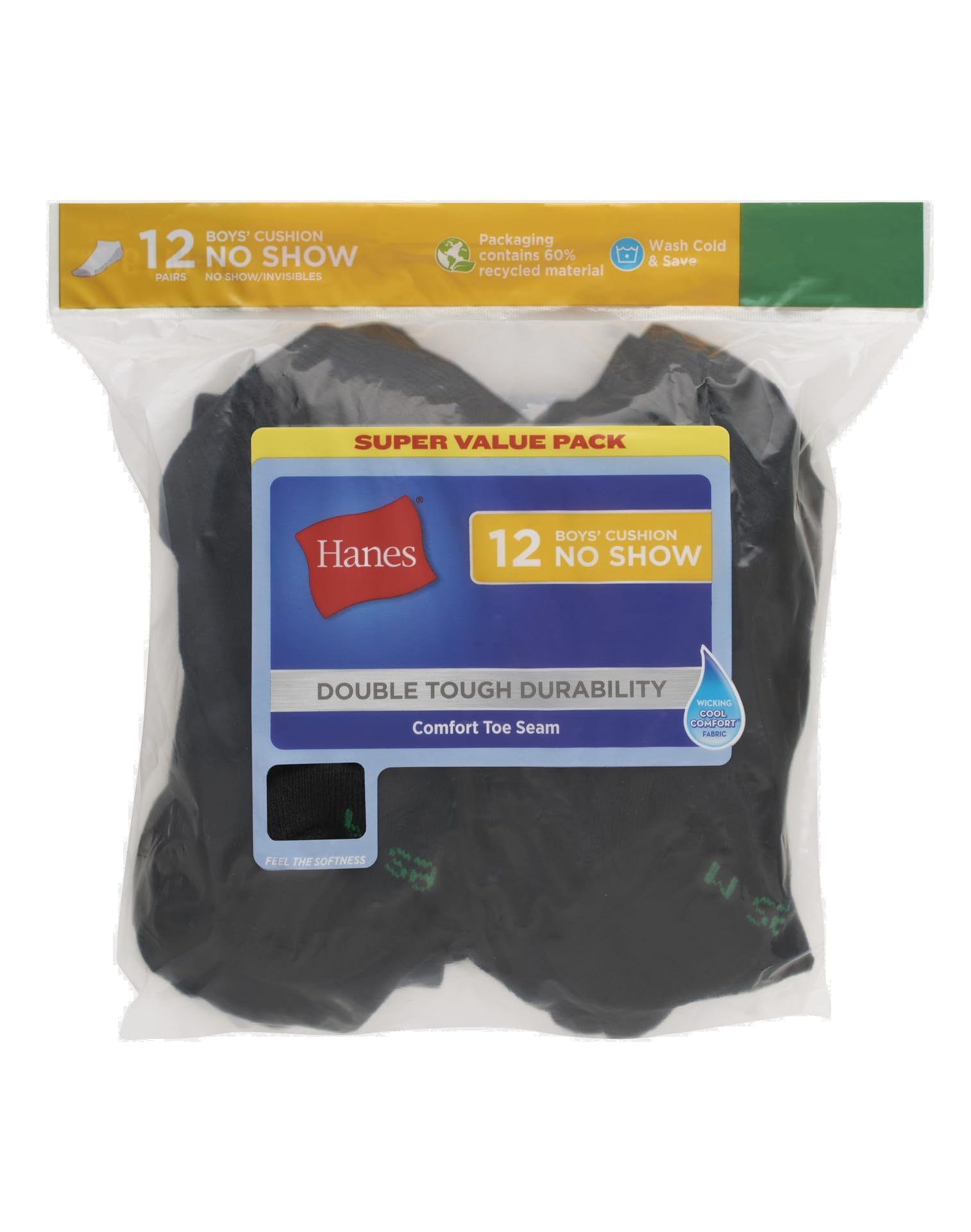 Hanes Calcetines para niños, tobillo acolchado doble resistente y invisible, paquetes de 12 pares