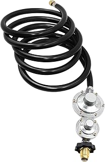 Azdele 10ft Two Stage Propane Regulator with Hose, Standard P.O.L Tank Connection, 3/8in Female Flare Fitting for RV, Gril...