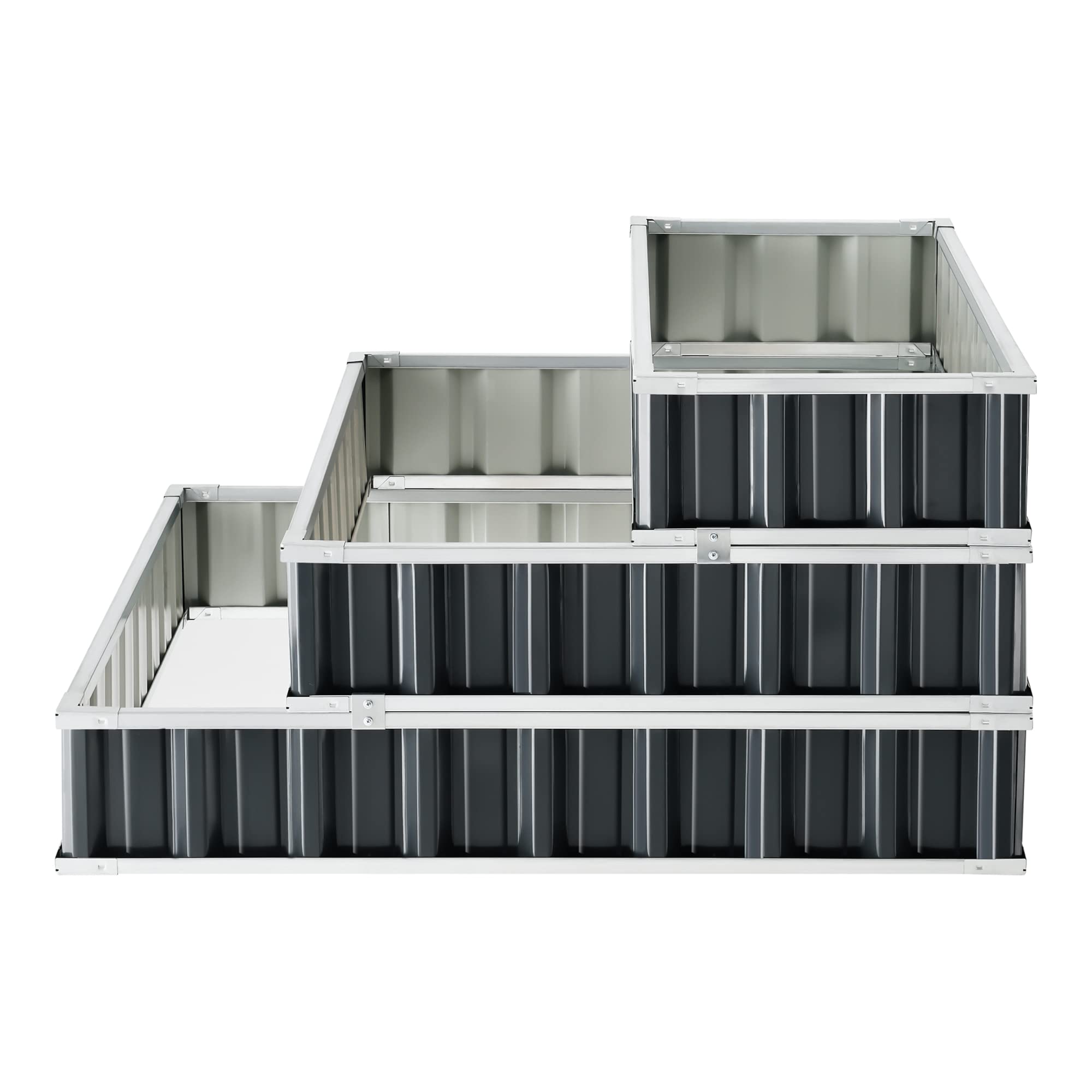 Carré Potager à 3 Niveaux pour Fleurs Herbes Légumes Jardinière Surélevée Résistante aux Intempéries en Acier Galvanisé 118 x 118 x 60 cm Anthracite