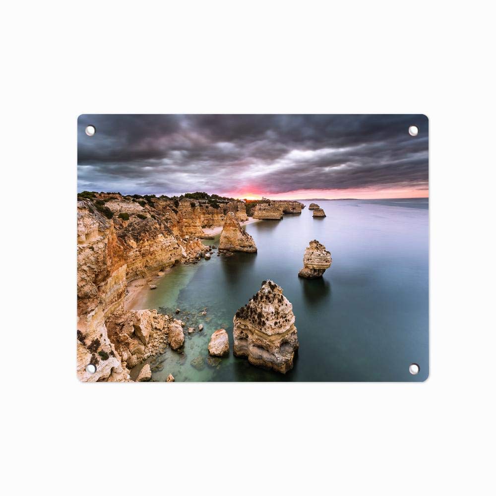 Inga Portugal Algarve Sea Ocean Rocks Sunrise Clouds Dawn Decorative Metal Tin Sign Tin Poster Wall Ornament Coffee Decor Art Metal Tin Sign 8x12 inches