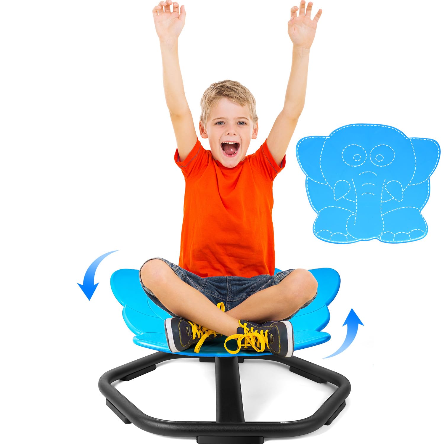 Elephant Swivel Chair for Kids, 360° Spinning Seat, Toddler Sit and Spin Wobble Chair, Sensory Balance Toys, Autism Adhd Chairs, Play Equipment Relief Motion Sickness for Boys Girls (Blue)