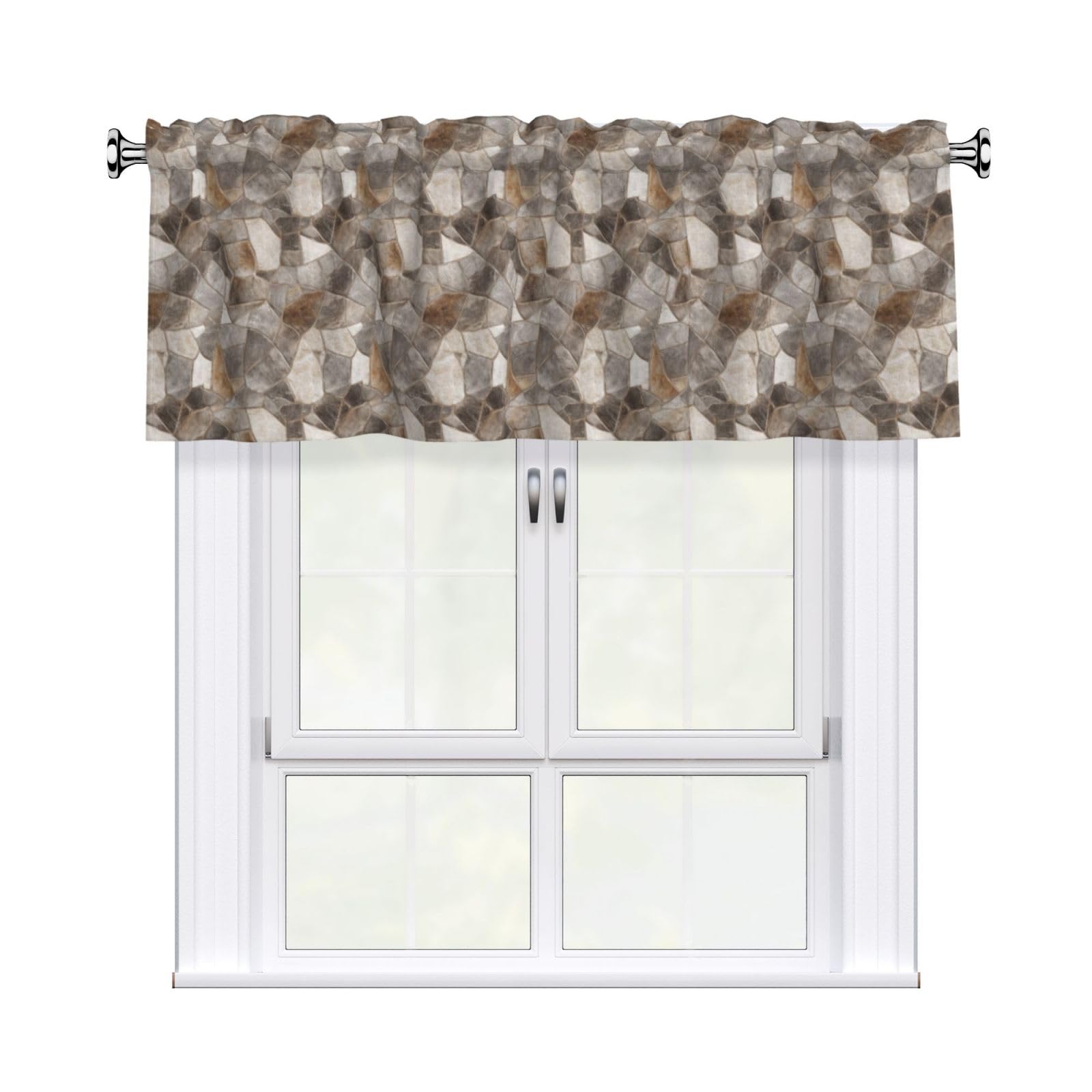 Woshuwo Natural Stone Bathroom Floor Texture Valances For Windows Rod Pocket Window Treatment Short Curtains For Kitchen Living Room Bedroom Decor 54x18in