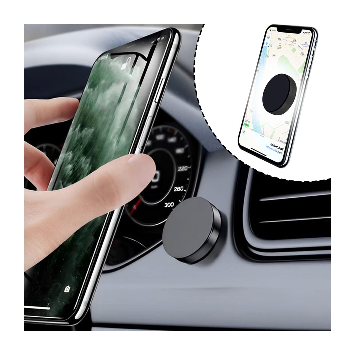 AICELMagnetic Sticky Car Phone Mount, Strong Magnet Cell Phone Holder for Dashboard, Adhesive Stick on Table Wall Mount, Auto Interior Accessories Universal for iPhone, Samsung, Smartphones
