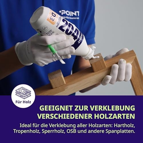 Holz Leim – Starker D3-Pva-Kleber 500 ml – Ultrastarker Holzleim Wasserfest für Möbel Hartholz Sperrholz Mdf & mehr – Schnell Trocknender Pva Holzleim Transparent – Heimwerkerbedarf von Point