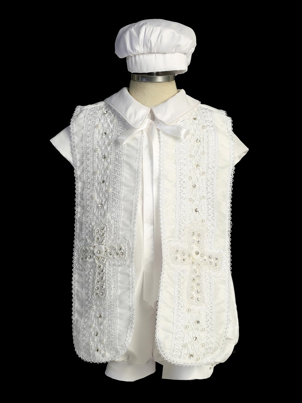 White Baby Boy Baptism Christening Outfit, Baptismal Clothes Romper -Ropones de bautizo niño #3749 size 1