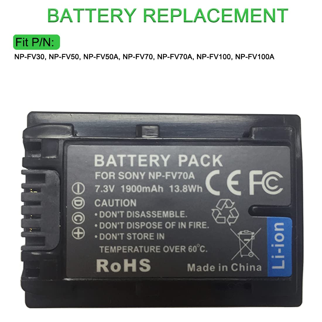 XITAIAN 7.3V 13.8Wh 1900mAh NP-FV70A Kompatybilny z Bateria Zamiennik do Sony NP-FV30 NP-FV50 NP-FV50A NP-FV70 NP-FV70A NP-FV100 NP-FV100A Series