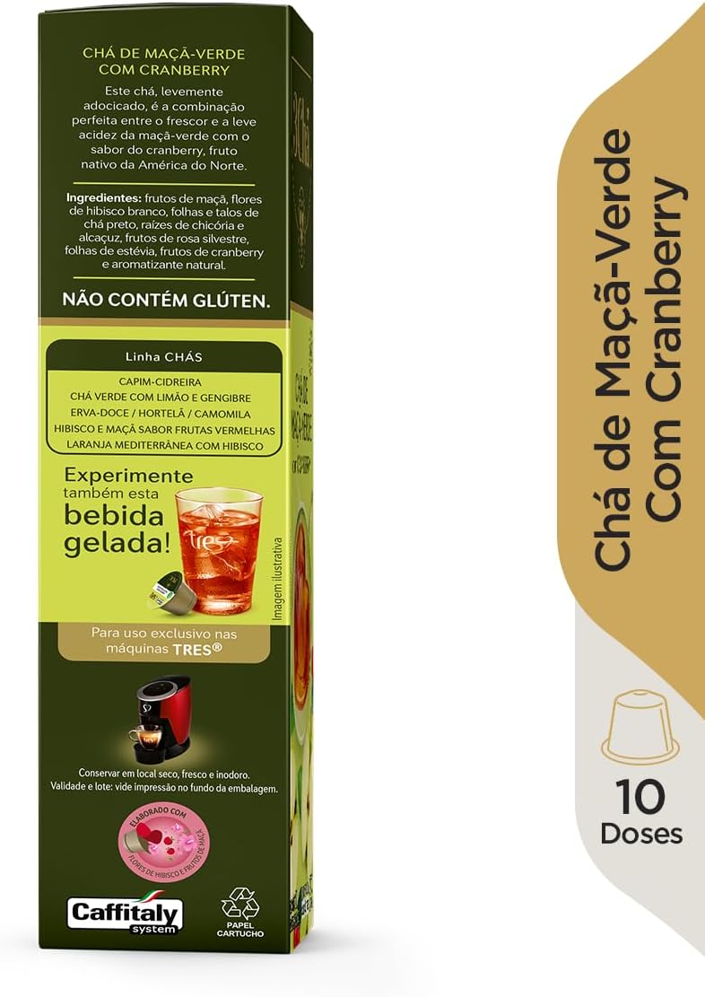 3 Corações Cápsula Chá de Maçã Verde Com Cranberry TRES - 10 unidades