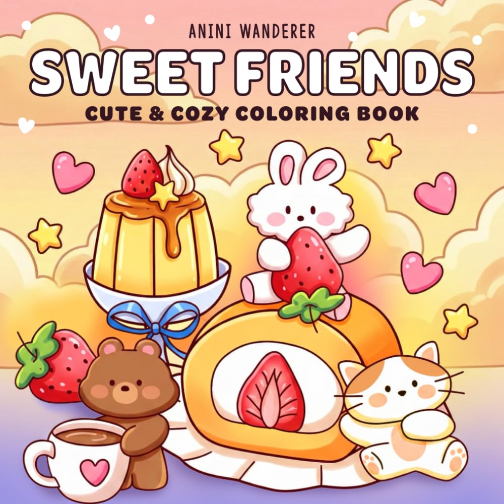 Sweet Friends: Cute & Cozy Coloring Book for Adults and Teens (Sweet and Funny Friends Stress Relief Coloring Books)