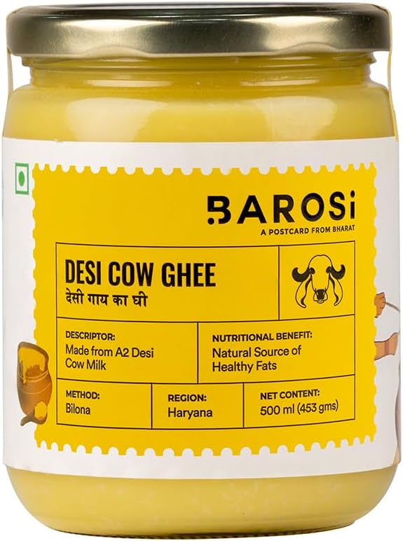 A2 Desi Cow Ghee 500ML | Traditional Bilona Method | Curd Churned Danedar Ghee | Lab Tested | Grass-Fed Desi Cow | Pure, Natural, Aromatic | Shudh Cow Ghee | Glass Jar (500ml)