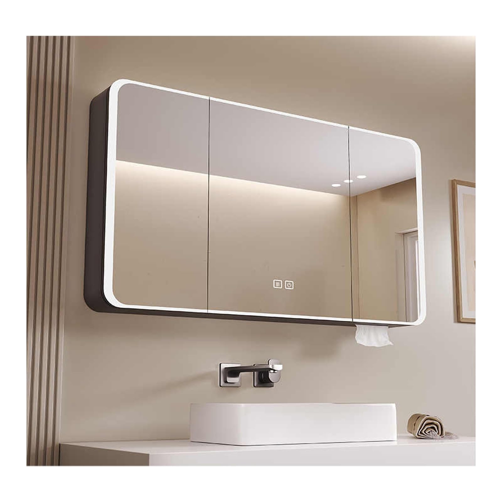 FLYIODFCXV bathroom mirror cabinet, With LED Lights，Suitable for Various Scenarios Such As Homes, Apartments, Hotels, Etc(Grey,90 * 70cm/35.4 * 27.5in)