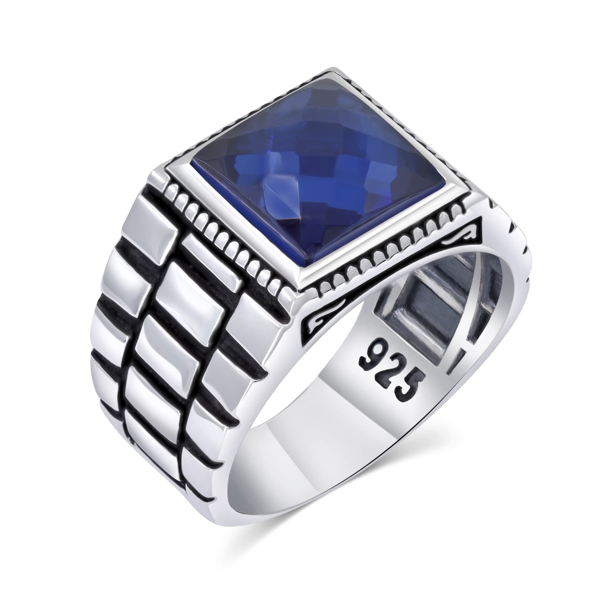 Chimoda925 Sterling Silver Rings for Men - Mens Sterling Silver Ring with Onyx, Turquoise or CZ Stone options, Anillos Para Hombre