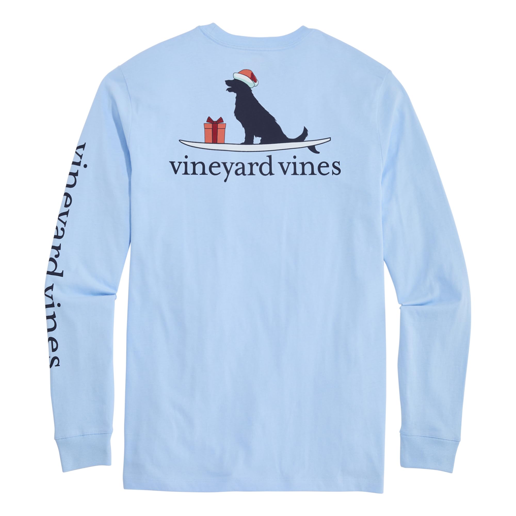 vineyard vines Men's Holiday Dog Surf Logo Long-Sleeve Pocket Tee