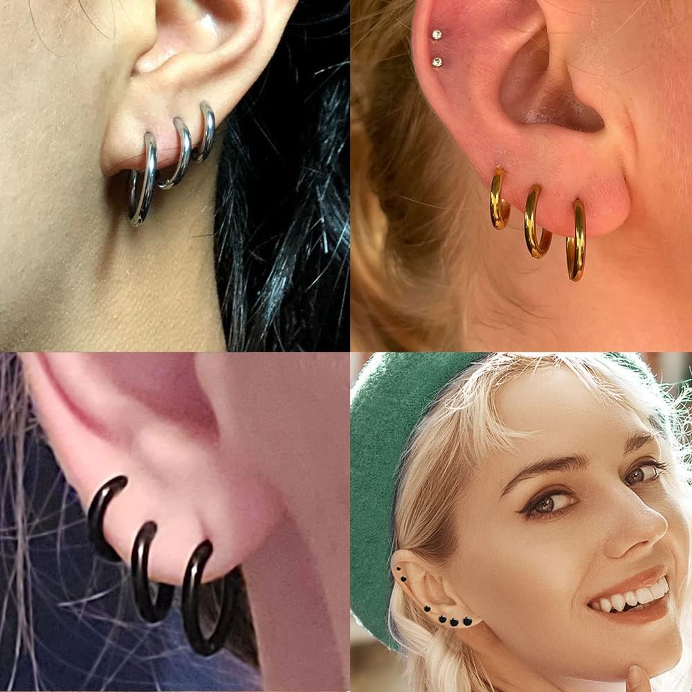 38Pcs Stainless Steel Earrings Set for Women Men 14K Gold Plated Small Flat Back Stud Earrings Hoop Earrings Women Men Hypoallergenic Cubic Zirconia Earrings Cartilage Earrings Rook Daith Tragues Lobe Conch Septum Piercing Jewelry - Image 8