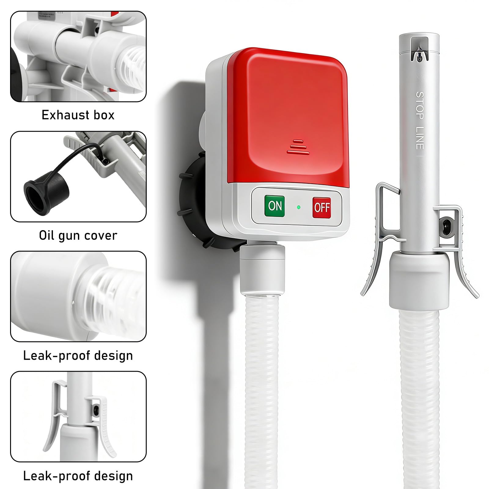 Bomba de combustible con sensor de parada automática, bomba de transferencia de combustible (2,4 GPM) con 3 tamaños de adaptador, bomba de transferencia eléctrica con mangueras y pistola de extracción