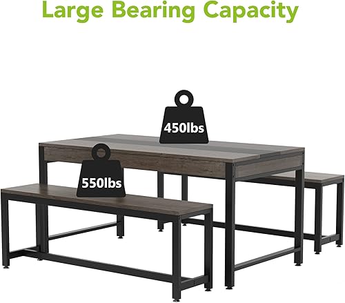 Miniatura 7 de Tribesigns Juego de mesa de comedor para 4 a 6 mesa de desayuno de cocina con 2 bancos y cajón lateral juego de muebles de mesa industrial moderno