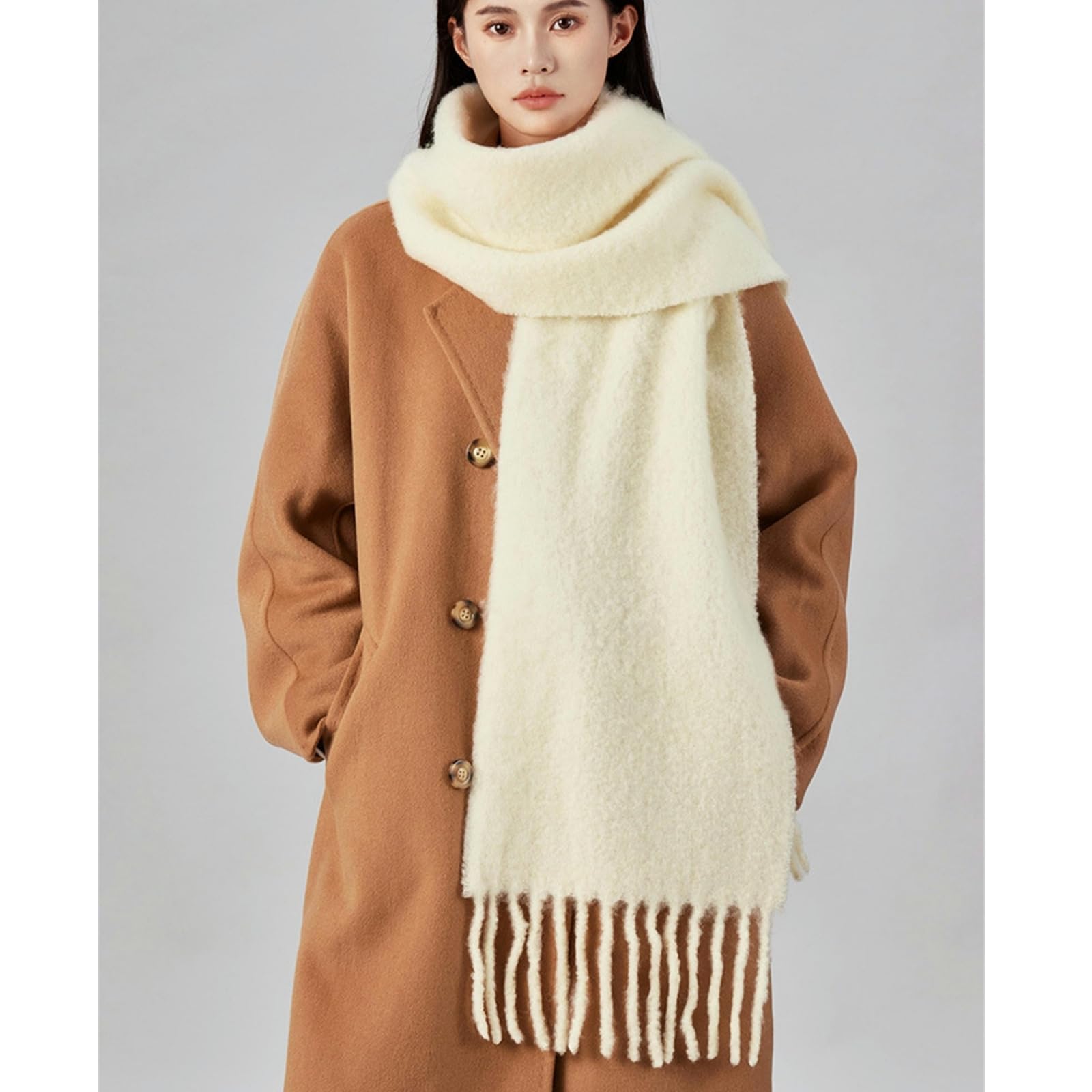JOASIS Schal Für Damen Herbst Winter Damen Mischschal High-end Einfach Vielseitiger Tassel-schal Dicker Nackenschal-gelb-210 * 30 cm