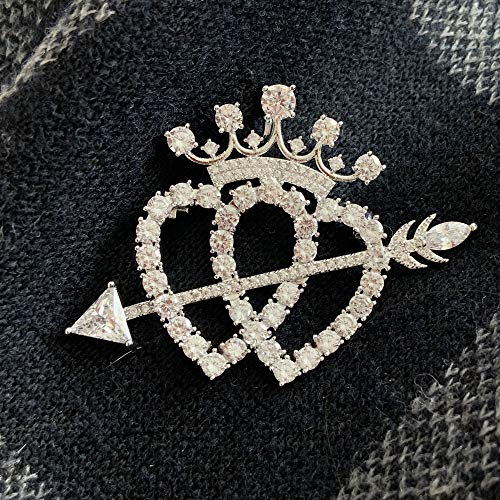 Jibsa Cupid Crown Shape Wedding Brooch Bridal Brooch For Women Pendant Dual Use For Men - White Gold & Yellow Gold, Cubic Zirconia (White Gold) #TOP3
