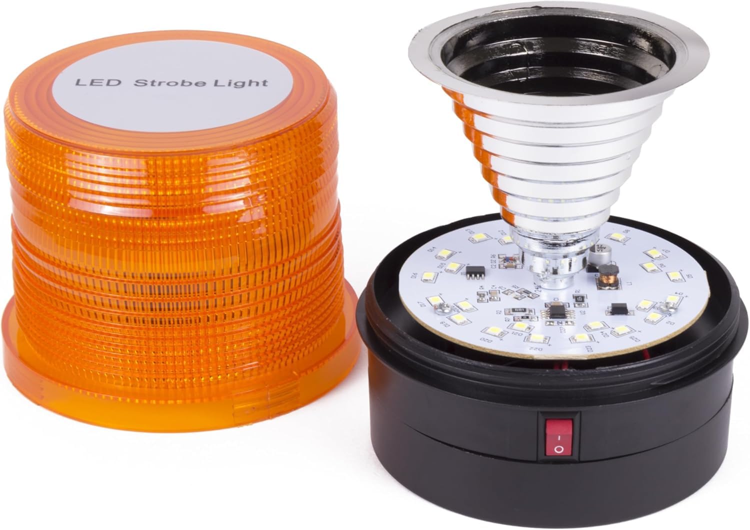 Gyrophare à LED Orange Flash Stroboscopique 12V-24V Sans Fil Autonome Batteries AA Fixation Magnétique Feu d'Avertissement Balise d'Urgence Piles AA