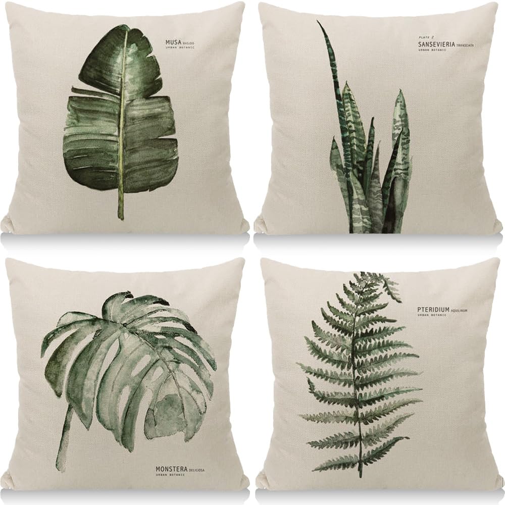 Kissenbezug 45x45 4er Set Outdoor Kissen Wetterfest Leinen, Boho Deko für Deko Wohnzimmer, Garten, Balkon
