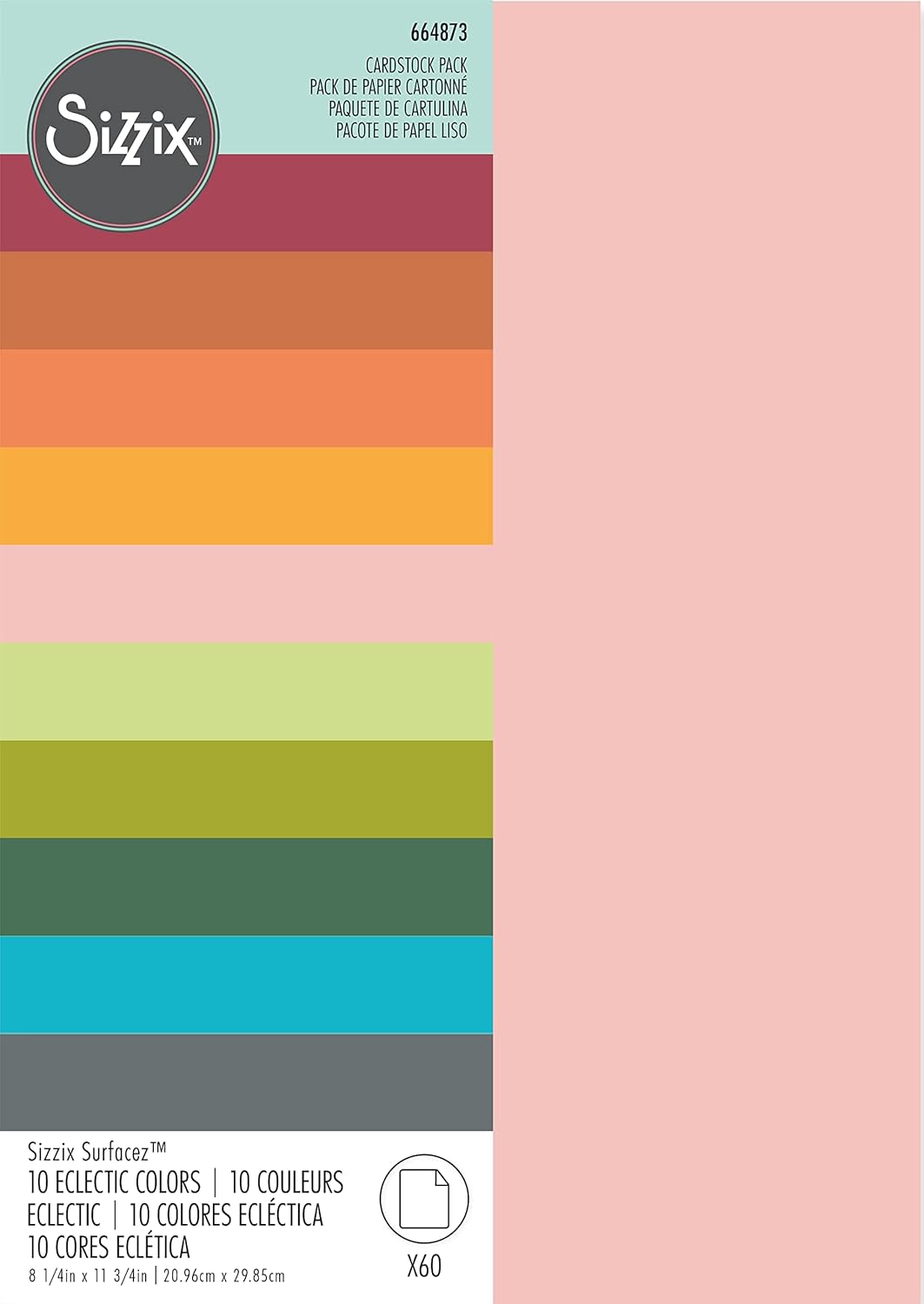 Sizzix Sizzix Surfacez Cardstock, 8 1/4"x11 3/4", 10 Eclectic Colors, 60Sh, 664873
