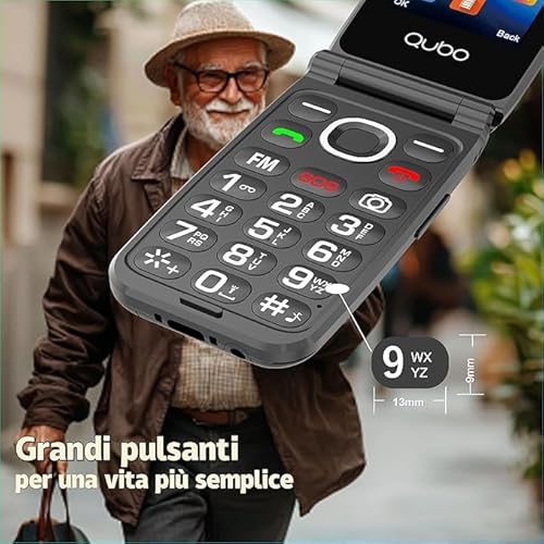 Qubo GSM Telefono Cellulare per Anziani,Flip Telefoni Cellulari Tasti Grandi,Volume alto,Funzione SOS,2.4",Contatti con Immagini,Chiamata Rapida,Cellulare anzian Blu - 3