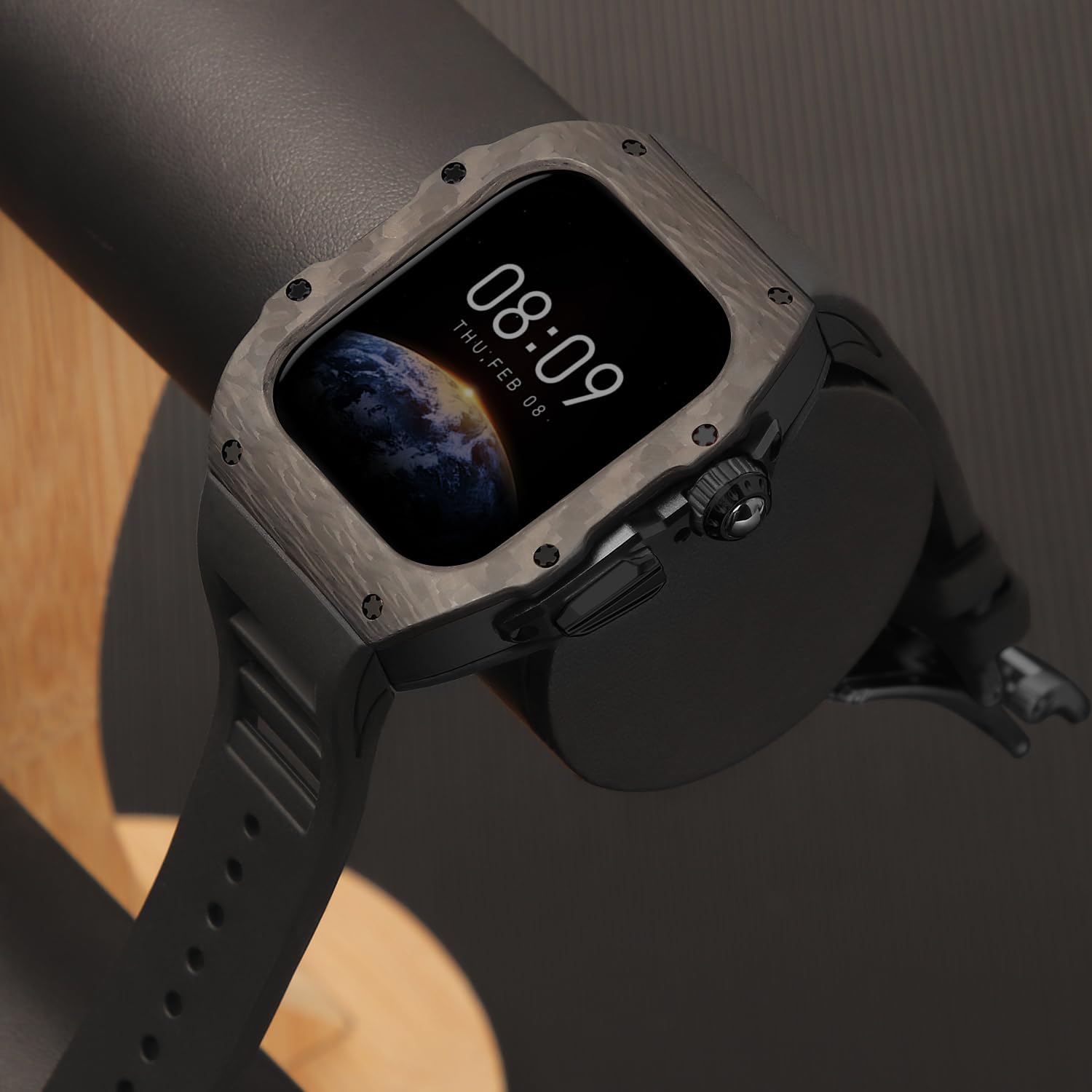 Luxury Carbon Fiber Case with FKM Band Compatible for Apple Watch 11/10 46mm, Rugged Military Protective Cover Heavy Duty Tactical Protection for Men iWatch - Image 7