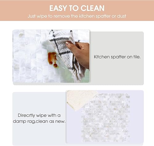 Miniatura 6 de 1 - Lámina de azulejos de conchas de perla para despegar y pegar, protector contra salpicaduras adhesivo para cocina, baño, dormitorio (30 cm X 30