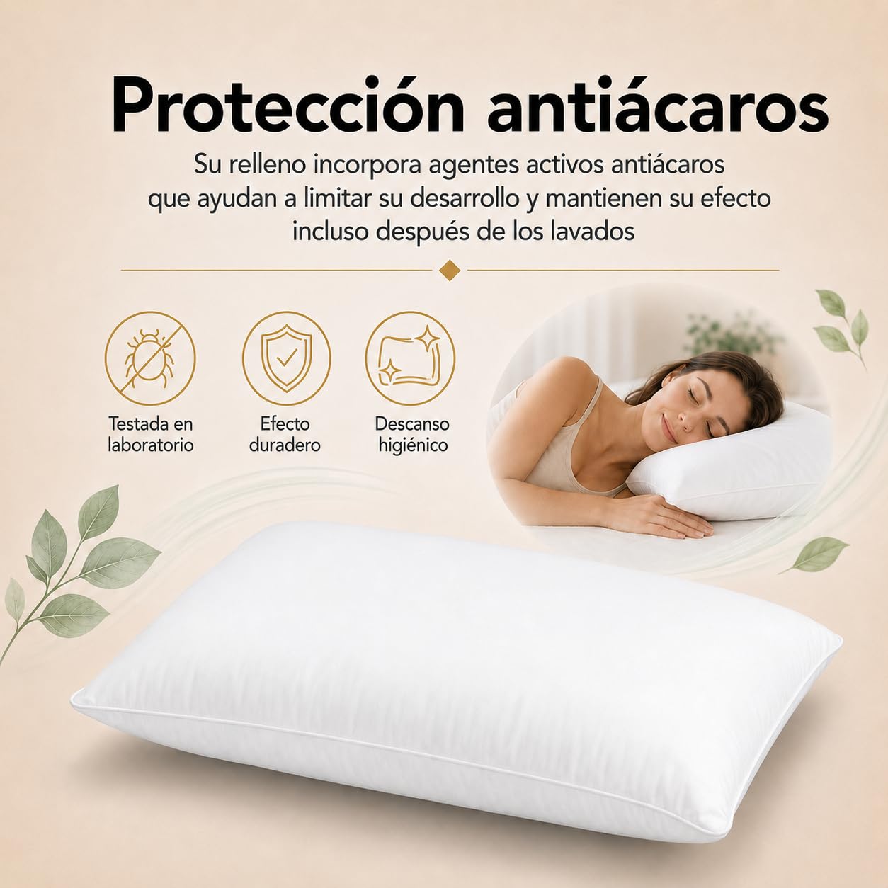 Moshy Almohada de Fibra Alba Antiácaros, Altura y Firmeza Alta, Doble Funda de Polialgodón con Tratamiento Sanitized (150 cm)
