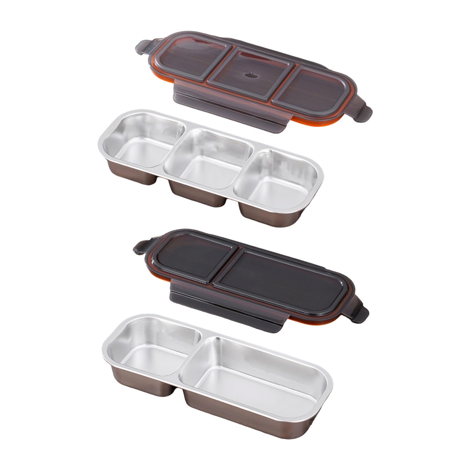 2 Pack Metal Meal Containers Divided Tray Leak Proof Lid Rustproof Snack Box Food Organizer Kitchen Essentials Divided Lunch Container