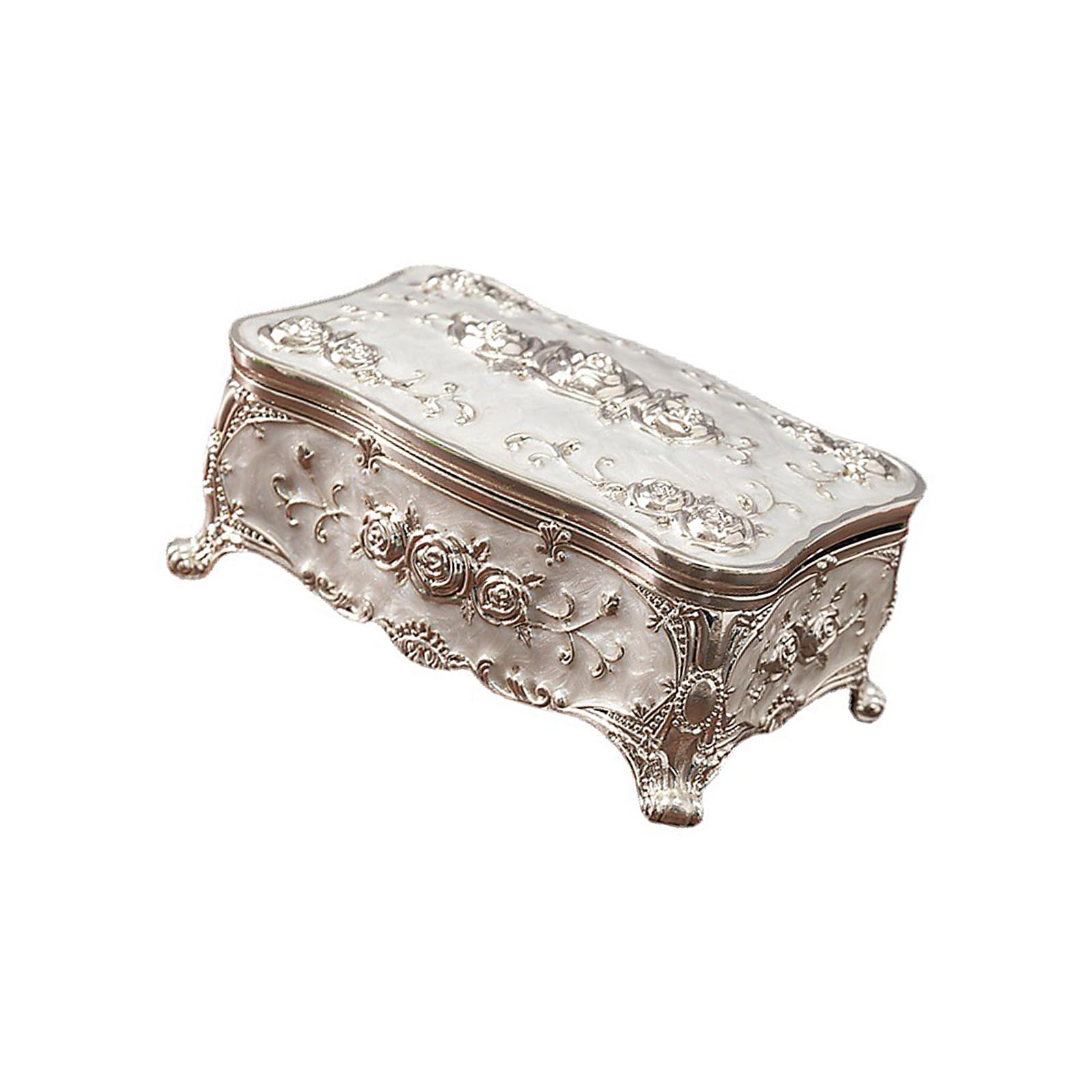 ZEPFJHE Luxurious Antique Finish Jewelry Display Case Sturdy Kirsite Decorative Trinket Box with Spacious Compartments Elegant Jewelry Display Case